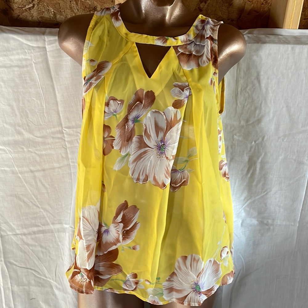 Yellow Floral Sleeveless Blouse